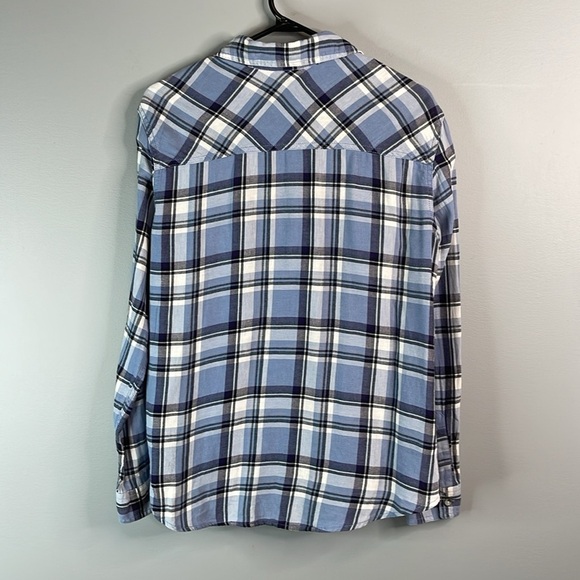 GARAGE Boyfriend Fit Plaid Brushed Cotton Shirt Blues Long Sleeve Button Up XS - Picture 8 of 13